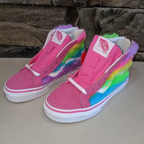 kids rainbow fur vans